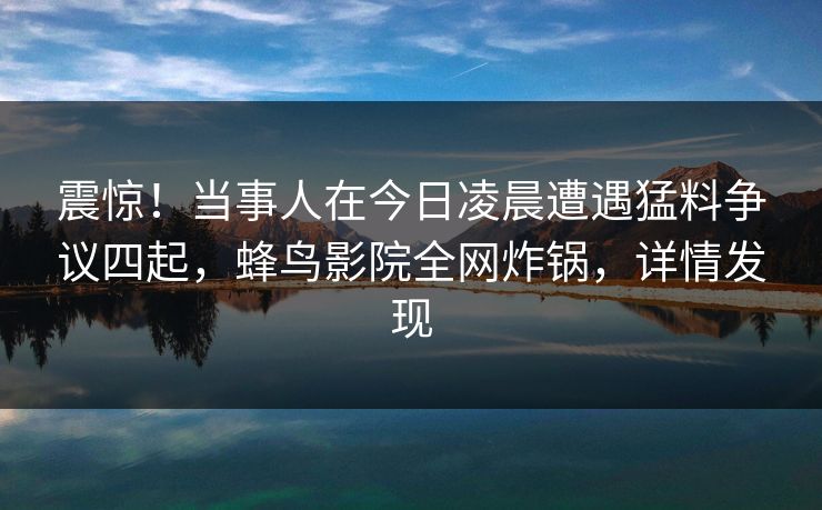 震惊!当事人在今日凌晨遭遇猛料争议四起,蜂鸟影院全网炸锅,详情发现 震惊!当事人在今日凌晨遭遇猛料争议四起,蜂鸟影院全网炸锅,详情发现